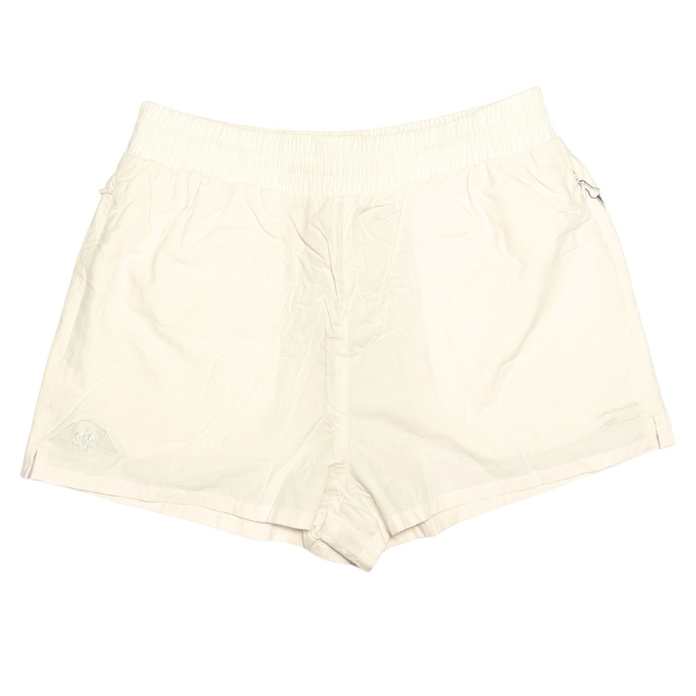 Cream Lightweight Athletic Shorts w Elastic Drawstring Waistband and Zip Pockets